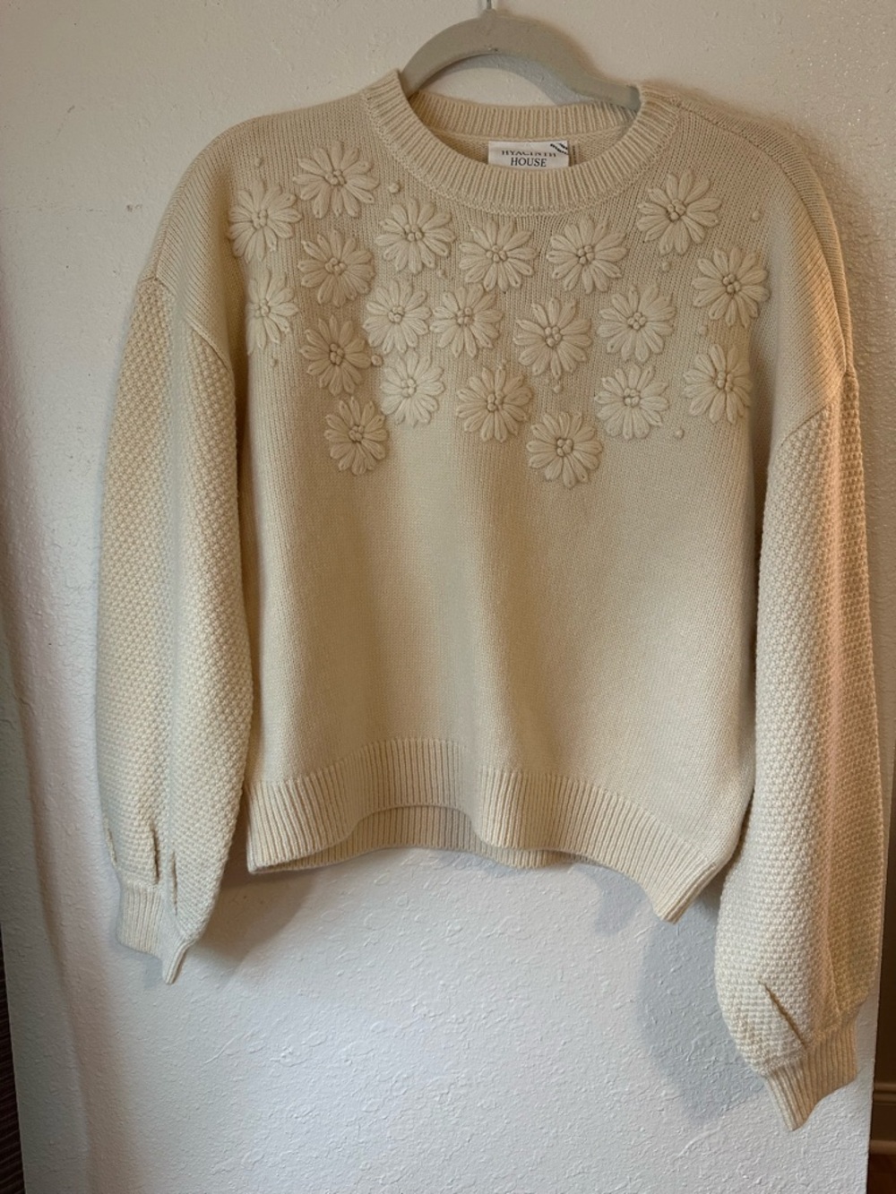 Tuckernuck Hyacinth House Ivory Floral Applique Crewneck Spring Sweater - Picture 7 of 12